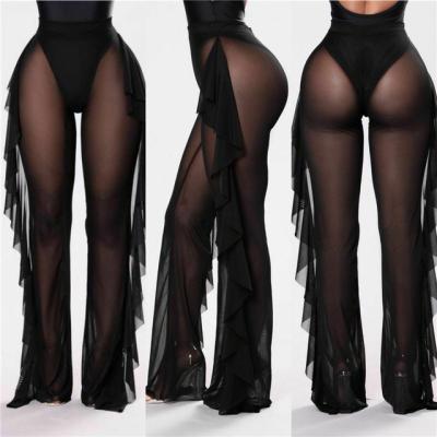 China Sheer Breathable Cover Up Swimwear Women Ruffle Swimwear Mesh Pants Sexy Bikini Mesh Pants Cover Up Sheer Beachwear for sale