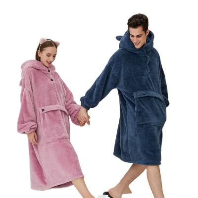 China Couples Breathable Nightgown Double Sided Flannel Plus Hooded Long Nightgown Female One Piece Nightgown Women Onesie Adult for sale