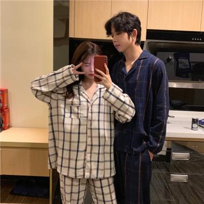 China Korean Breathable Sleepwear Pajamas Set Cotton Frosted Pajamas Couple Loose Casual Couples Pajamas Sets for sale