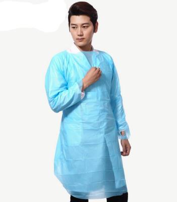 중국 Disposable CPE Thumb Hook Gown Blue/White Waterproof  Medical Isolation Apron 판매용