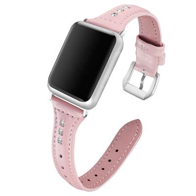 China Diamond Studded Genuine Leather Adjustable Strap for iWatch 1/2/3/4 Series 38/42mm Apple Watch Band Storage for sale