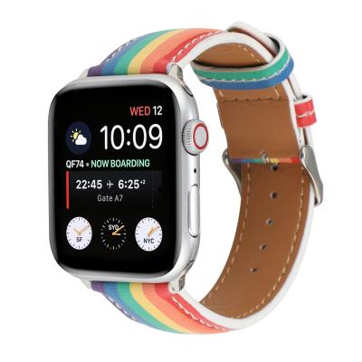 China Watch Strap Fashion For Apple Replacement Strap Rainbow Design PU Leather Watch Band 38mm 40mm 42mm 44mm for sale