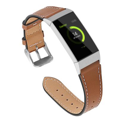 China Durable Smart Watch 316L Digit With Leather Band For Fitbit Charge 3 Watch Strap for sale