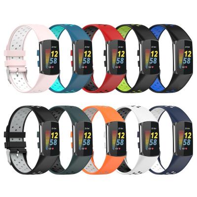 China Two Color Silicone Watch Straps Colorful Breathable Wrist Strap Replacement Strap For Fitbit Charge 5 Dual Colors Sport Silicone Watch Band for sale