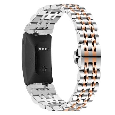 China Butterfly Buckle Metal Band Strap For Fitbit Inspire Time Quick Release Butterfly Buckle Stainless Steel Strap 7 Links Metal Watch Band for sale