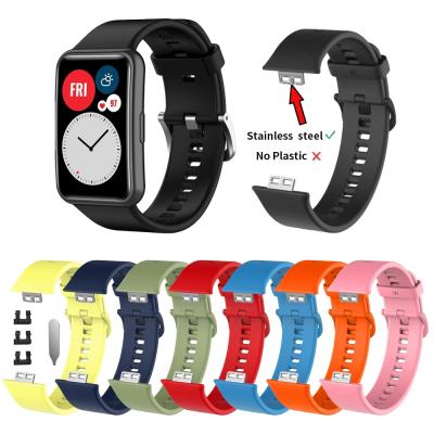 China New Sport Solid Color Soft Rubber Band With Close Loop Straps Colorful Smart Silicon With Newest Snag Free Plug Silicone Band 20mm Rubber Strap For Huawei Watch Fit for sale