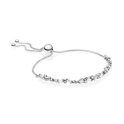 China Fashion Lead Free Women Ice Cube Slider 925 Silver Tennis Adjustable Glitter Bracelet for sale