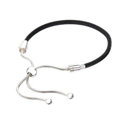 China Personalized Handmade Black Leather Adjustable Bracelet Lead Free Women Gift Ideas for sale