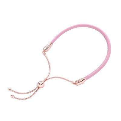 China Fashion Lead Free Jewelry Customized Design Exquisite Rose Gold Slider Pink Leather Bracelet for sale