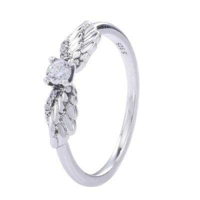 China Wholesale Original Elegant Sparkling Angel Wings Lead Free Silver 925 Crystal Rings for sale