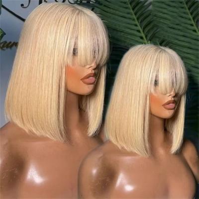 China Svolna Bob Straight Wig Lace Closure Body Wave Wigs For Women Color Drawn Color Women Hair Glueless Bob Wig With Bangs Double Frontal Lace for sale