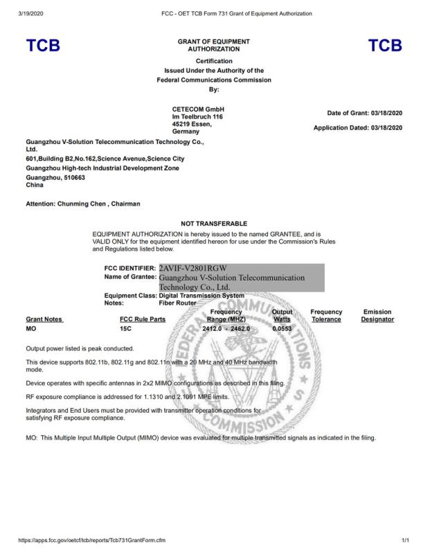 FCC - Guangzhou V-Solution Telecommunication Technology Co., Ltd.