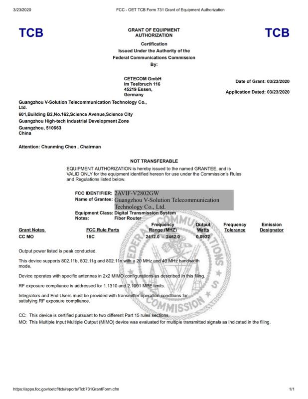 FCC - Guangzhou V-Solution Telecommunication Technology Co., Ltd.