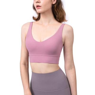 China Pink High Print Pravite Label Gym Wear Antibacterial Custom Sexy Ladies Athleisure Deep V Sports Bra for sale