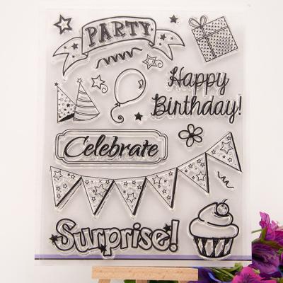 China Children's Toy Happy Birthday Clear Silicone Soft Stamp for sale