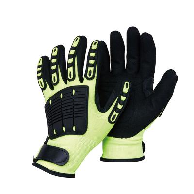 China N115010 13 Anti-impact Polyester Nitrile Sandy Spray Palm TPR Impact Cut Resistant Safety Gloves For Construction for sale