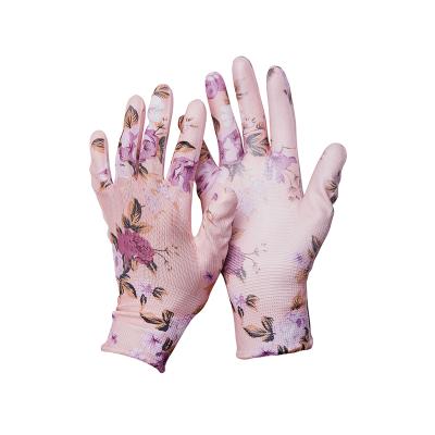 China Flower Pattern PU137 PU Coated Floral Pattern Logo Anti Slip Gardening Work Custom Gloves for sale