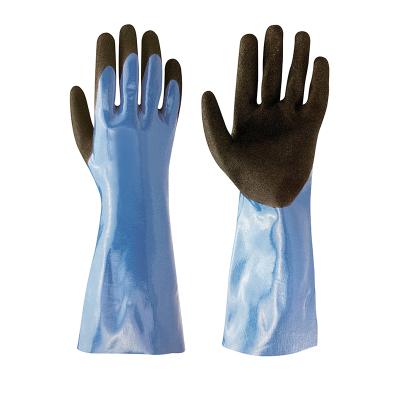 China N1510 China Construction Logo OEM Nitriles With Sandy Nitrile Palm Coating Double Coated Guantlets Work Safety Gloves for sale