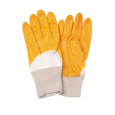 China N5002 Cheapest Construction Heavy Duty Knit Wrist Cuff Nitrile Acid Resistant Industrial Yellow Work Gloves for sale