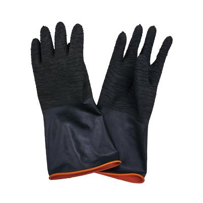 China LX03360 45cm Anti-Slip Chemical Resistant Black Latex Industrial Gloves With Wrinkle Palms for sale