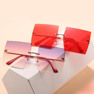 China 2021 new women's fashion metal frameless sunglasses square fashion sunglasses simple and large frame stylish sunglasses for sale