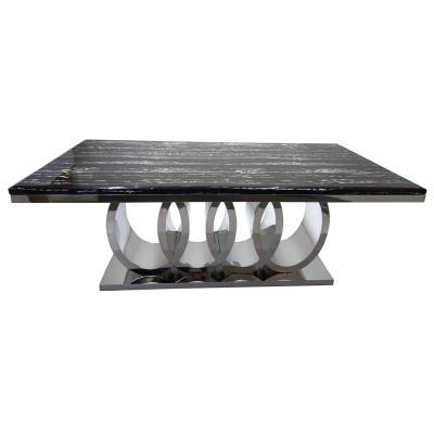 China 8 Seat Modern Luxury Black Metal Dining Table Marble Set A8082 for sale