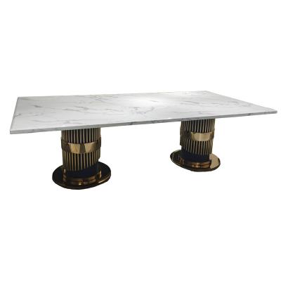 China Modern Gold Marble Dining Table Set 8 Seater Extra Long Table Set for sale