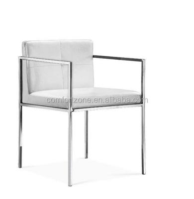 China B8002 Modern Stainless Steel Legs PU Leather Covers Arms Dining Chair for sale