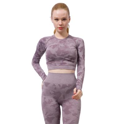 China New Breathable Seamless Shark Camouflage Yoga Suit Yoga Set High Elasticity Slimming Quick Dry Fitness Women Yoga Sets for sale