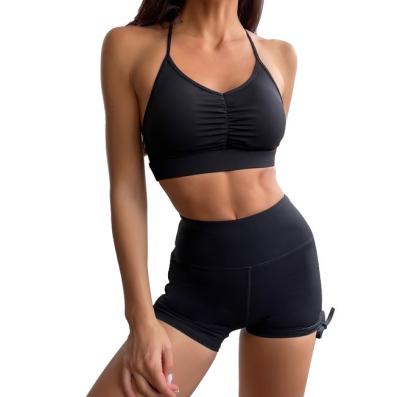 China High Waist Breathable Drawstring New Yoga Bodysuit Nude Women Wear Shorts Sports To Wear Back Beauty Bra Yoga Sets for sale