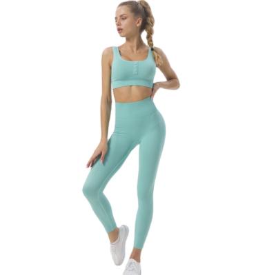 China Breathable Yoga Wear Quick Dry Yoga Bra Pants Set Sports Running Seamless Fitness Vest Set Women for sale