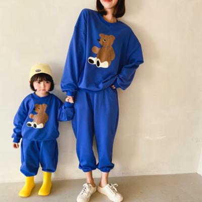 China Anti-pilling new cute spring KS3711 mother and bear kids tracksuit printing cotton family tracksuit clothes for sale