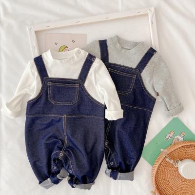 China Cute faux baby rompers baby clothes baby romper 2021 soft denim baby boy romper polyester/cotton pieces KS7165 two for sale