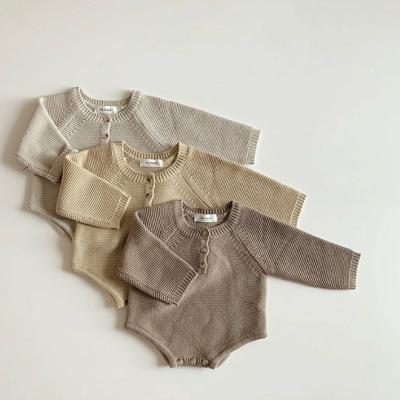 China KS4263 Cute 100% Cotton Autumn Baby Romper With Beanie Simple Knitting Ins Rompers Baby Clothes for sale