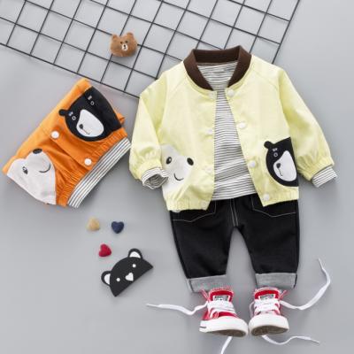 China KS1200 cartoon design breathable baby three piece suit jacket pants and T-shirt set baby autumn clothes new for sale