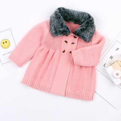 China KS1918 designer anti-shrink baby knitted cardigan jacket fashion fur collar baby sweater jacket for sale