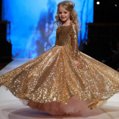 China KS0628 Girls Regular Formal Long Evening Dress Children Elegant Gold Sequin Dress for sale