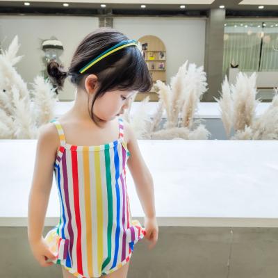 China Ins Style KS2671 Girls Cute Breathable Warm Cute One-Piece Swimwear Girls Rainbow Striped Swimsuit 2020 for sale