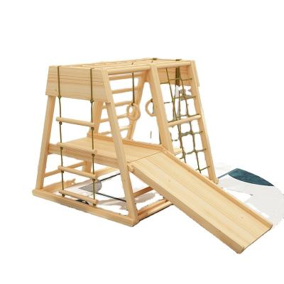 China Best Educational Grade Equipment Wooden Kids Climbing Frame Gym Toys Child Furniture Wooden Preschool Bed With Slide for sale