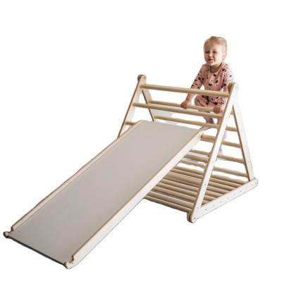 China Adjustable Triangle Frame Inexpensive Wholesale Wooden Kids Gym (Height) Indoor Climbing 2in 1with A Slide for sale