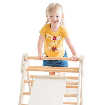 China High Quality Indoor Balancing Climbing Wooden Climber STUFFED Jungle Gym Triangle Primary Color Children With Slide Set for sale