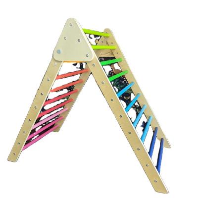 China Rainbow Wooden Toddler Stuffed Climbing Triangle With Ramp Indoor Playground Foldable Pickler Ladder Triangle Climbing Frame Set for sale