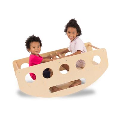 China Wooden Rocking Boat Stuffed Rocking Chair Baby Gym Jungle Oddler Frame Baby Rocking Boat Kids Climbing Boat for sale