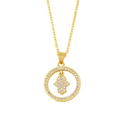 China CLASSIC 18K Gold Plated Zircon Rhinestone Necklace Round Cross Hollow Moon Geometry Pendant Necklaces for sale