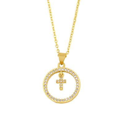 China Wholesale Luxury Zircon 18K Gold Plated Cross Moon Pendant Necklace Jewelry Necklace CLASSIC Customized For Women Jewelry for sale