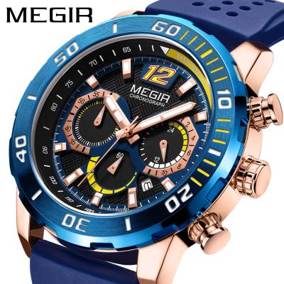 China New MEGIR Mens Watch Day/Date 2021 Calendar Chronograph Silicone Waterproof Big Dial Fashion Sports Watch for sale