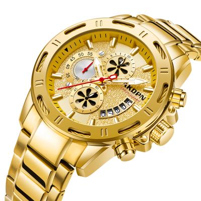 China AKDPN Business Quartz Clock Luxury Classic Analog Sport Mens Watches Gold Steel Band Waterproof Wristwatches for sale