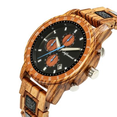 China Chronograph Wood Watches Men's Single Wooden Watch Multifunctional Chronograph Dial Quartz Clock Casual Sport Relogio Masculino for sale