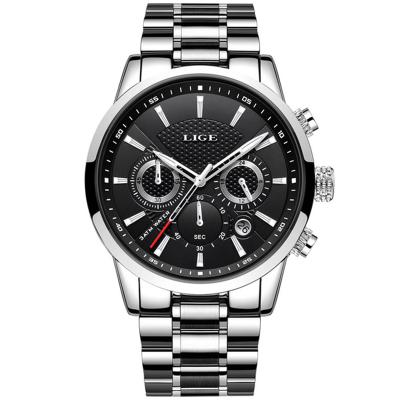 China LIGE Day/Date Mens Sports Quartz Watch Steel Band Double Eye Watch Business Waterproof Multifunction Watch for sale