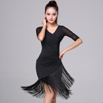 China Lady Slim Dancewear Costume Dress Milk Slik Latin Dance Dress Woman Tassels Dresses For Dacing Female Sexy for sale